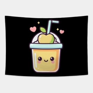 Cute Kawaii Apple Milkshake with Hearts | Kawaii Food Character | Cutesy Kawaii Style Tapestry