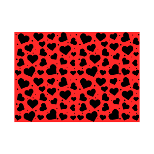 Black Hearts Seamless Pattern on Red Background T-Shirt
