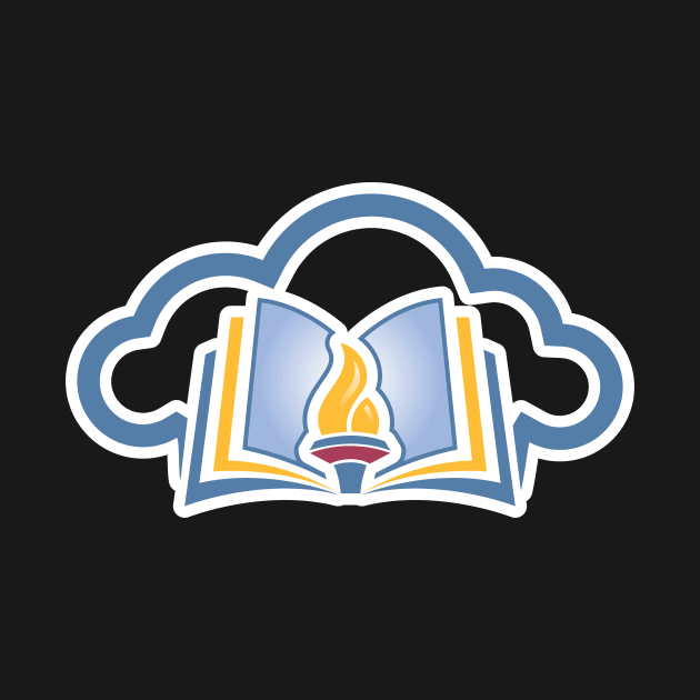 Online Education Sticker logo concept. Torch and cloud icon. Publisher and creator sticker logo template. by AlviStudio