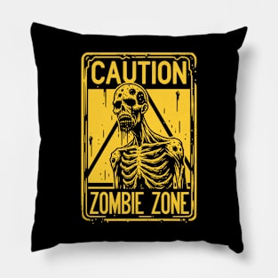 Caution Zombie Zone Sign Black and Yellow Pillow