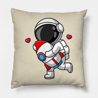 Cute Astronaut Hug Rocket Cartoon Pillow