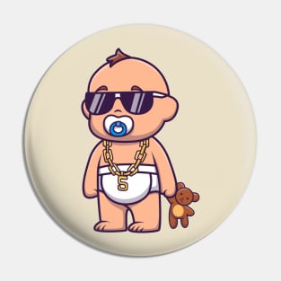 Cute Cool Baby Holding Teddy Bear Doll Cartoon Pin