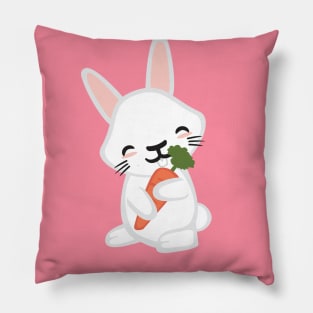 Kawaii Cute Bunny Rabbit Animal with Carrot Kid Design Pillow