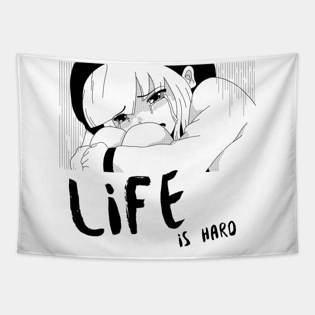 Life is Hard Girl Crying Tapestry by Soba Wave Studio