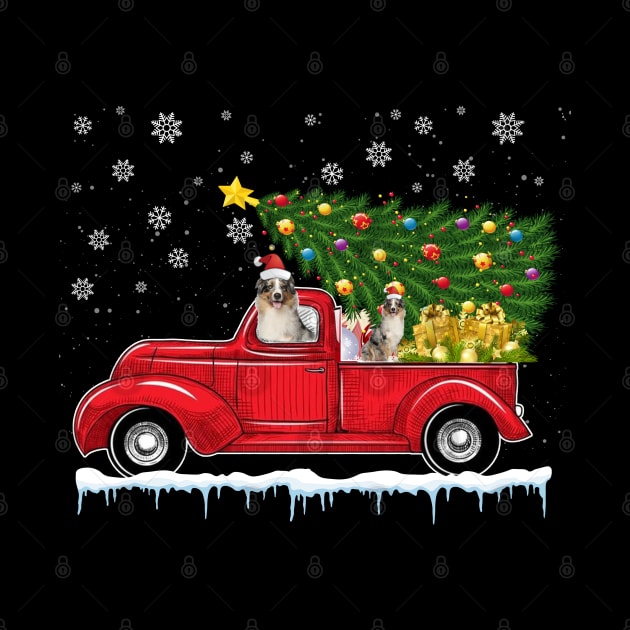 Red Truck pick up Australian Shepherd Christmas  lover gift T-Shirt by CoolTees