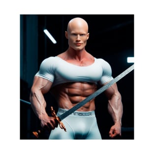 Nordic bald strong man holding sword T-Shirt