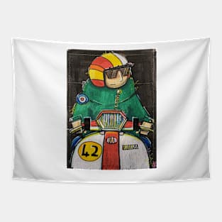 Retro Scooter, Classic Scooter, Scooterist, Scootering, Scooter Rider, Mod Art Tapestry