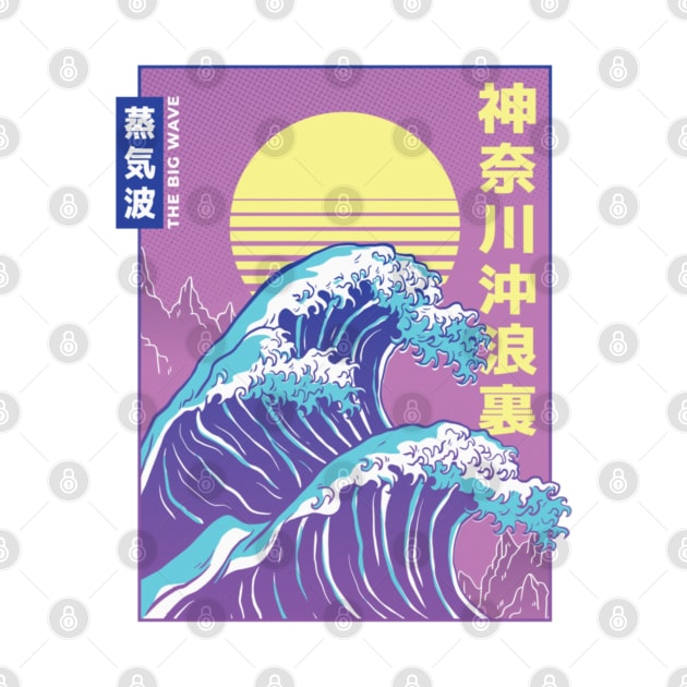 Japanese Great Wave Retrowave Vaporwave Synthwave by Sassee Designs