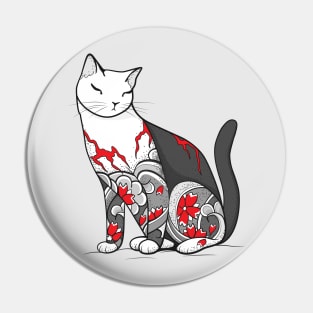 Cat in Cherry Blossom Tattoo Pin