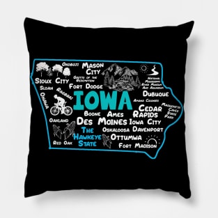 the hawkeye state Iowa map Des Moines Sioux City, Mason City, Boone, Davenport, Ottumwa, Fort Madison Pillow