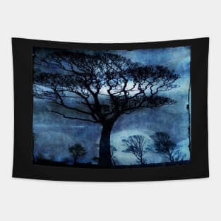 Windswept Downland Treescape in Blue Tapestry