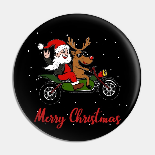 Funny Santa & Reindeer Motorcycle Biker Christmas Pin by TeeSky