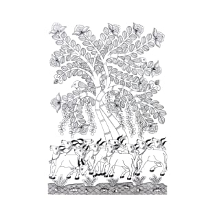 Nature wall art, line art, Black and white, Rajasthani art, Phad painting T-Shirt