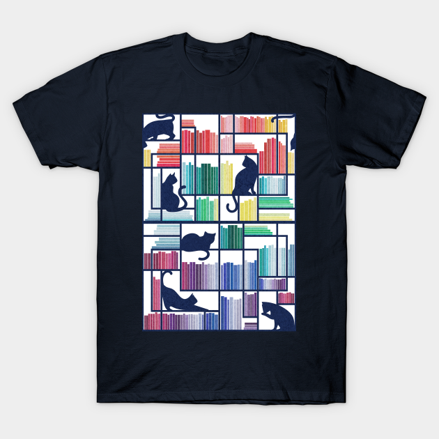 Rainbow Bookshelf White Background Navy Blue Shelf And Library Cats Bookshelf T Shirt Teepublic Rainbow Bookshelf White Background Navy Blue Shelf And Library Cats Bookshelf T Shirt Teepublic