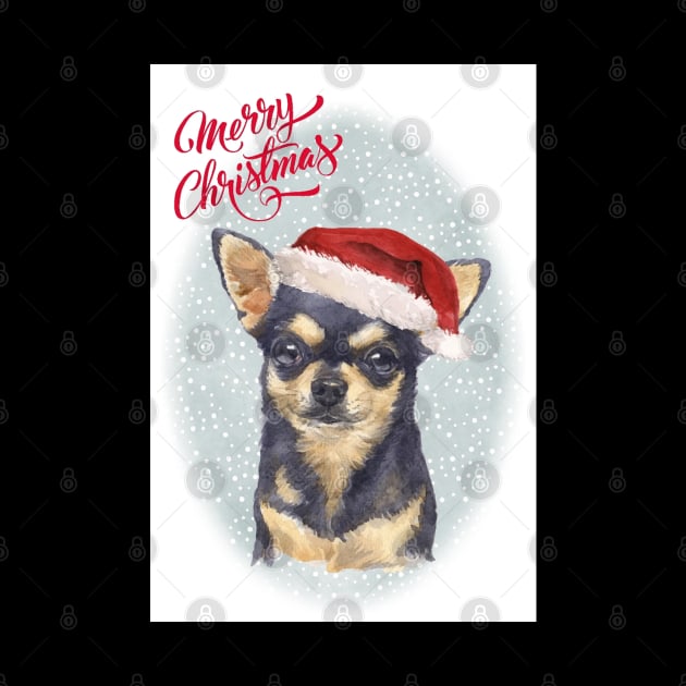 Smooth Haired Chihuahua Merry Christmas Santa Dog by Puppy Eyes