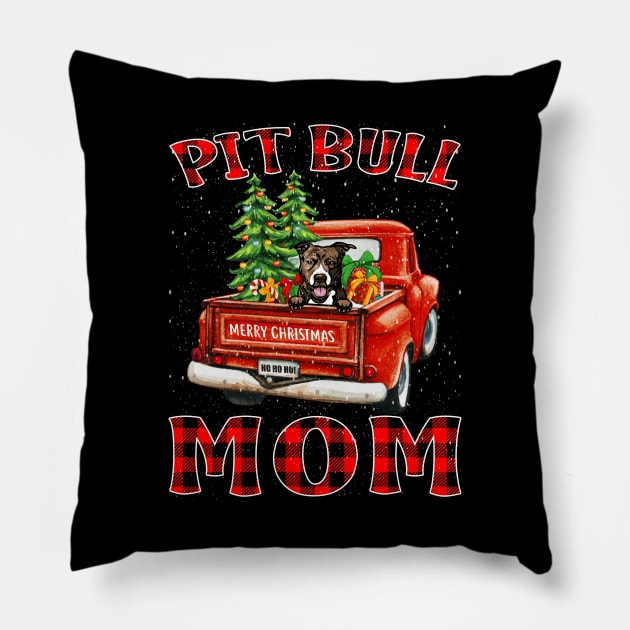 Christmas Pit Bull Mom Santa Hat Truck Tree Plaid Dog Mom Christmas Pillow by intelus