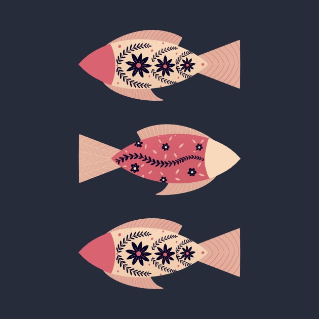 Pink and navy floral fishes by Home Cyn Home 