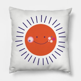 Summer cute funny happy smiling sun with flowers Pillow