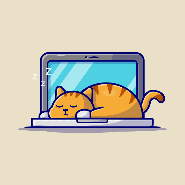 Cute Cat Sleeping On Laptop With Coffee Cup Cartoon Vector Icon Illustration (2) by Catalyst Labs