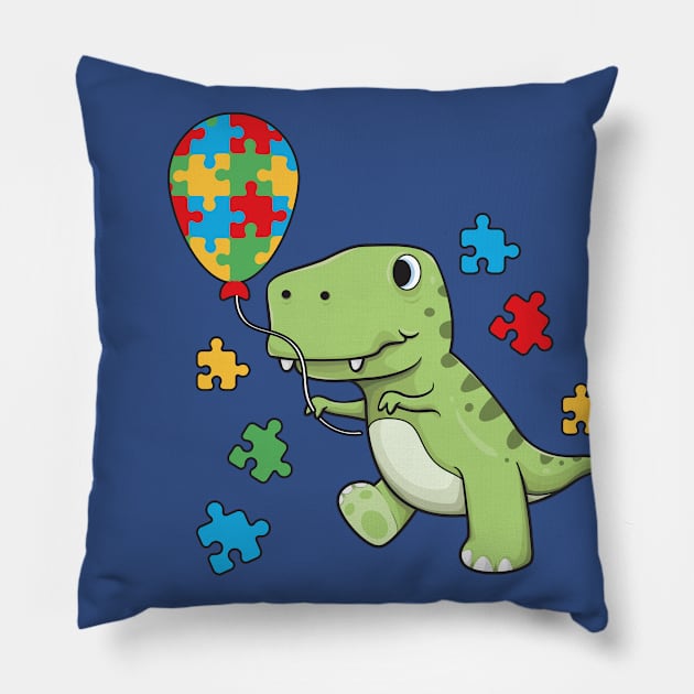 Autism Awareness T-Rex Dinosaur Color Puzzles Heart Balloons Pillow by kevenwal