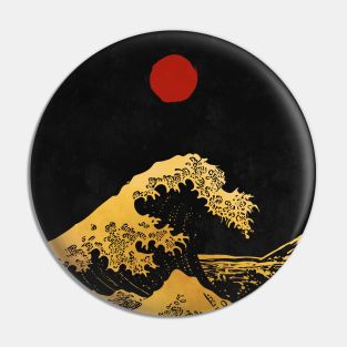 Hokusai wave gold Pin