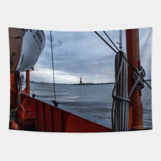 Liberty through the Staten Island Ferry Tapestry by ShootFirstNYC