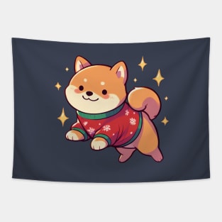 Cute Christmas Shiba Dog Tapestry