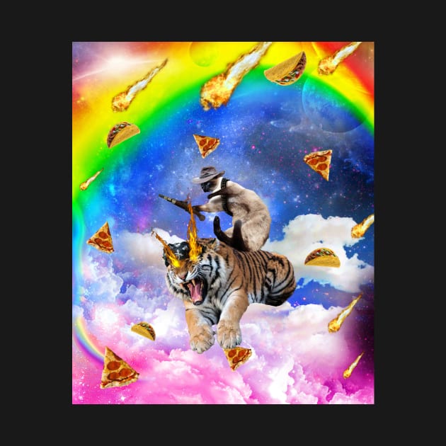 Cowboy Siamese Cat Kitty On Tiger In Space by Random Galaxy