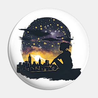 A silhouette of a person stargazing Pin