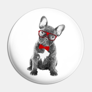 French Bulldog Red Ribbon & Glasses Frenchie Gift Pin