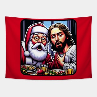 Jesus Santa Claus Christmas Dinner Holy Silent Night wwjd We Saw That meme Tapestry
