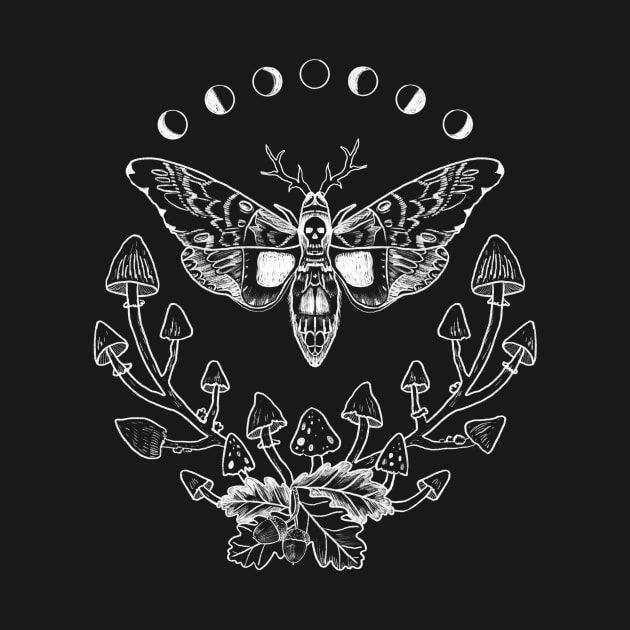 Death moth with moon phases mushrooms. Goblincore Fairycore by MugDesignStore