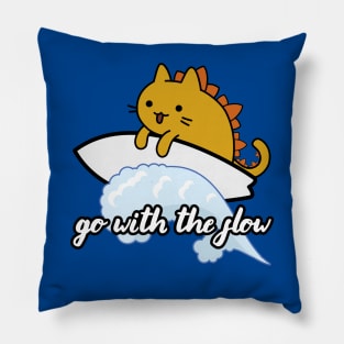 Catzilla surfer surf lover go with the flow Pillow