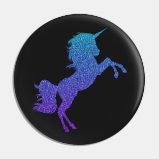 Bright Blue and Purple Ombre Faux Glitter Unicorn Pin