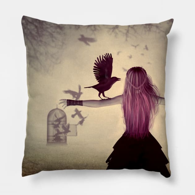 Woman with a crow Pillow by AnnArtshock