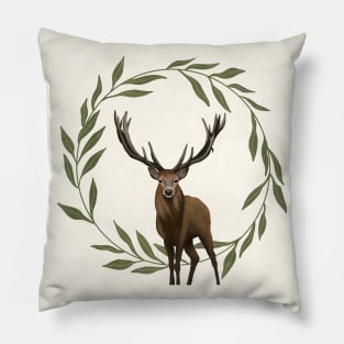 Standing Stag Leaf Circle Frame Pillow