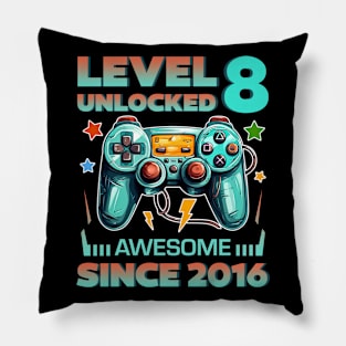Level 8 Unlocked Awesome Since 2016 8th b-day Gift For Boys Kids Toddlers Pillow