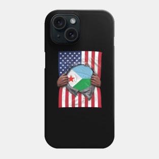 Djibouti Flag American Flag Ripped - Gift for Djiboutian From Djibouti Phone Case