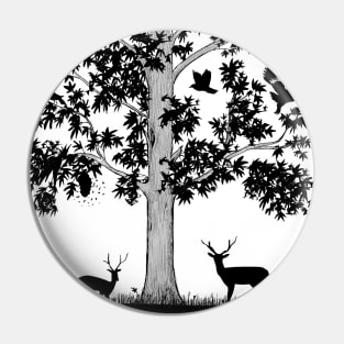 Tree with birds and deer Pin