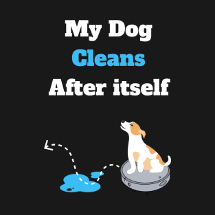 Funny elegant dog riding on vacuum robot cleaner T-Shirt