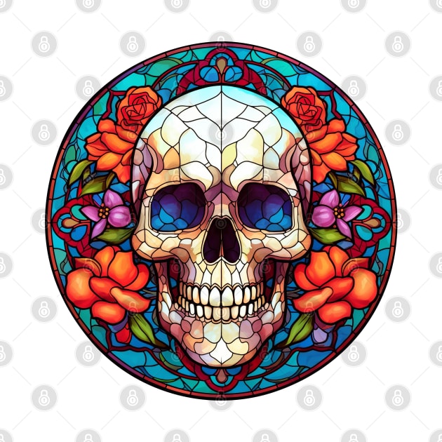 Stained Glass Floral Skull #7 by Chromatic Fusion Studio