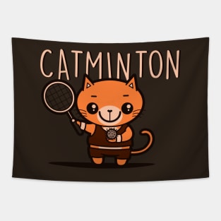 Catminton Cute Sporty Kawaii Cat Playing Furball Badminton Tapestry