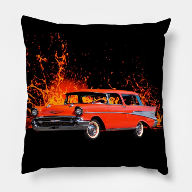 1957 Chevy Nomad in our lava series Pillow by Permages LLC