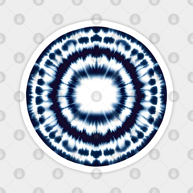 Indigo Blue and White Shibori pattern Circle Magnet by craftydesigns