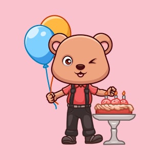 Birthday Bear Cute Cartoon T-Shirt