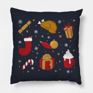 Christmas Day Turkey Gifts Stocking Festive Pattern Digital Illustration Pillow