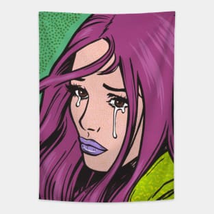 Purple Crying Comic Girl Tapestry