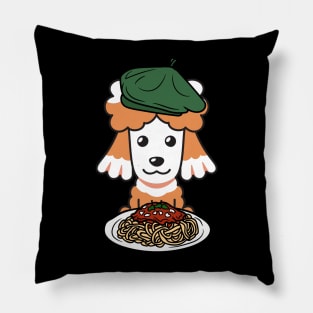 Dog eating Spaghetti - French Poodle Pillow