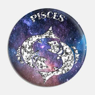 Pisces Astrology Zodiac Sign - Fish - Pisces Astrology Birthday Gifts - Space or Stars and White Marble Pin