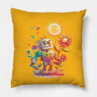 happy farmer robot Pillow